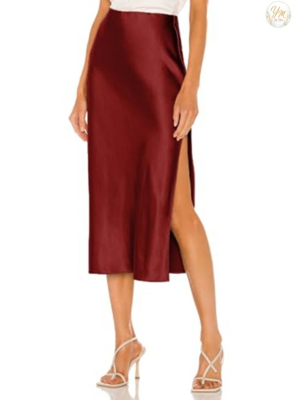 Satin Silk High Waist Slit Midi Skirt Flowy Midi Skirt for Women